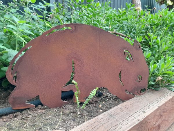 Wombat rusted metal garden stake