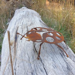 Corten steel ladybird garden art