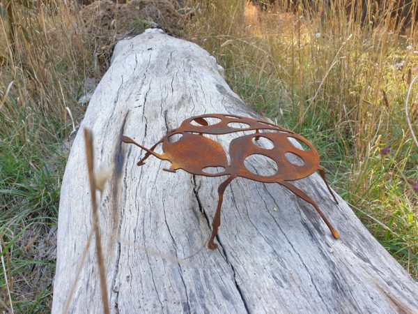 Corten steel ladybird garden art