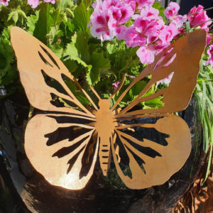 Butterfly garden art in rusted Corten steel