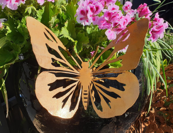 Butterfly garden art in rusted Corten steel