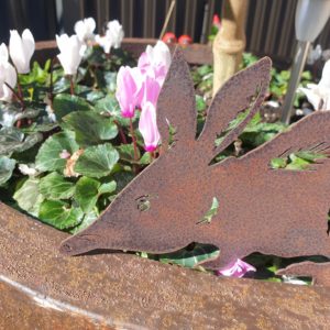 A charming Bilby Garden Stake showcasing the iconic features of the endangered bilby, including its pointed snout and bushy tail, handmade from durable Corten steel, perfect for adding whimsy to your outdoor space.