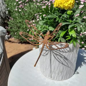 Dragonfly Pot Decoration; Corten steel dragonfly for pots and plants.