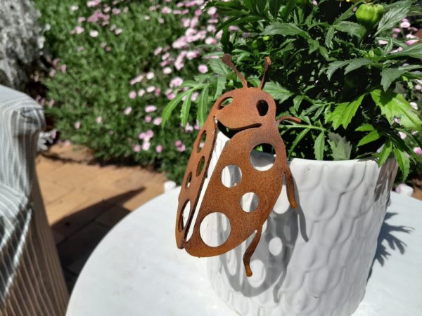 Ladybird Pot Decoration, Steel Ladybird Garden Ornament