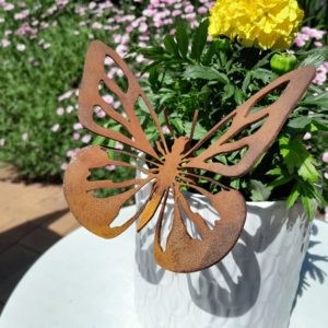 Butterfly Pot Decoration, garden decor, Corten steel butterfly, indoor plant decoration, whimsical butterfly display.