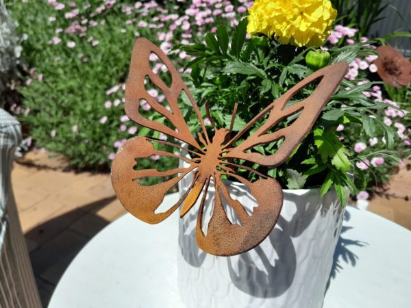 Butterfly Pot Decoration, garden decor, Corten steel butterfly, indoor plant decoration, whimsical butterfly display.